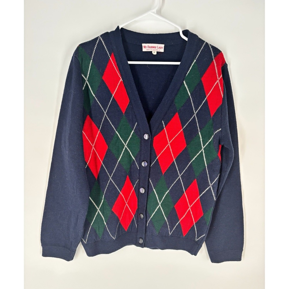 VTG My Fairway Lady Womens Wool Blend Cardigan Sweater M Golf Preppy Tennis Ivy